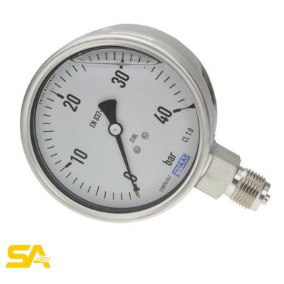 تصویر گیج فشار ویکا سری 233-50 با صفحه مدرج و بدنه تمام استیل، مناسب برای صنایع مختلف.