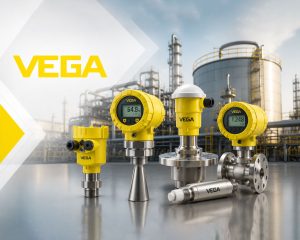 تصویر برند VEGA همراه با تجهیزات اندازه‌گیری و کنترل فرآیند در محیط صنعتی